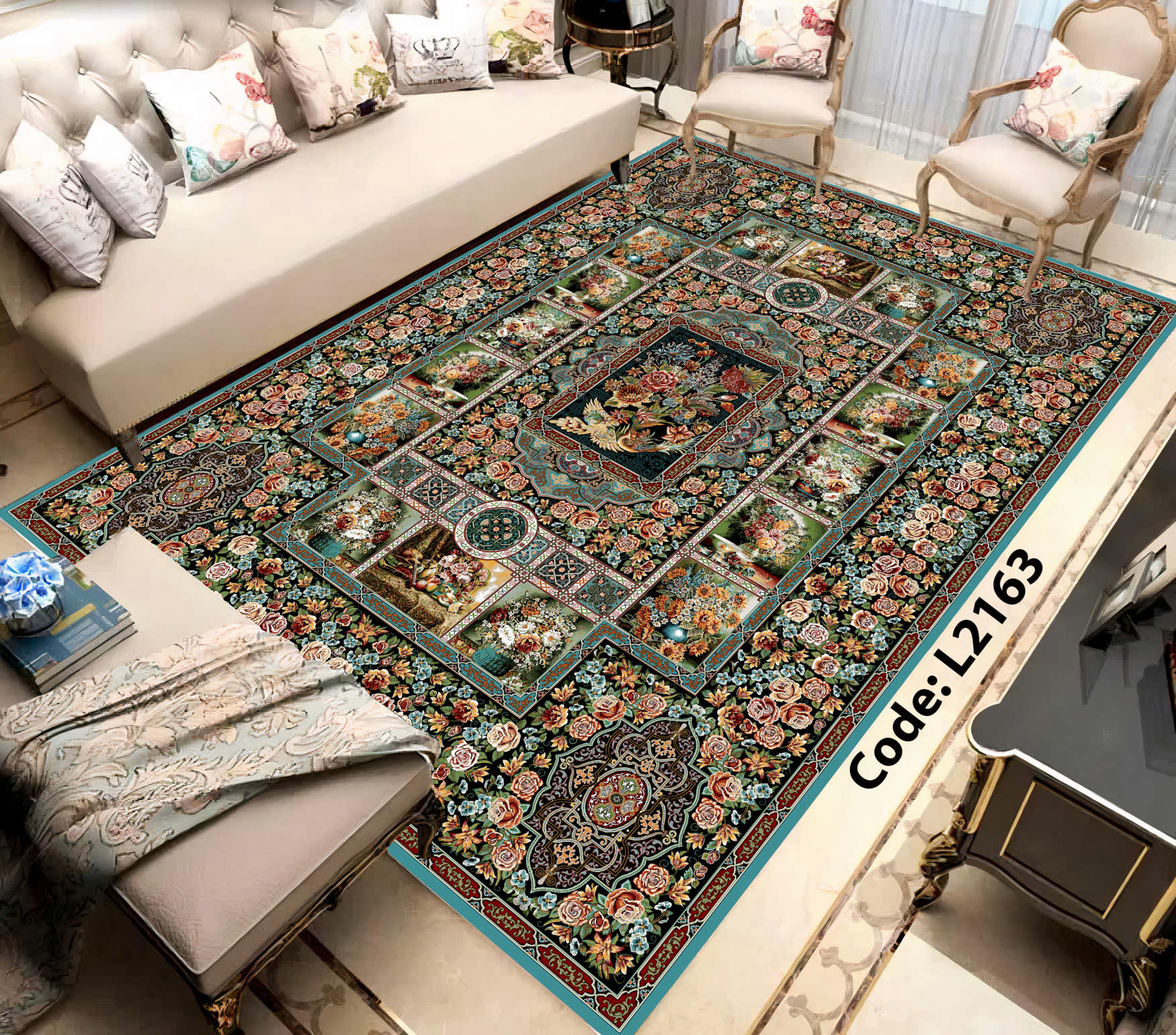 روفرشی کشدار (کاور فرش) و فرشینه و پادری کالای خواب متین کد L 2163
