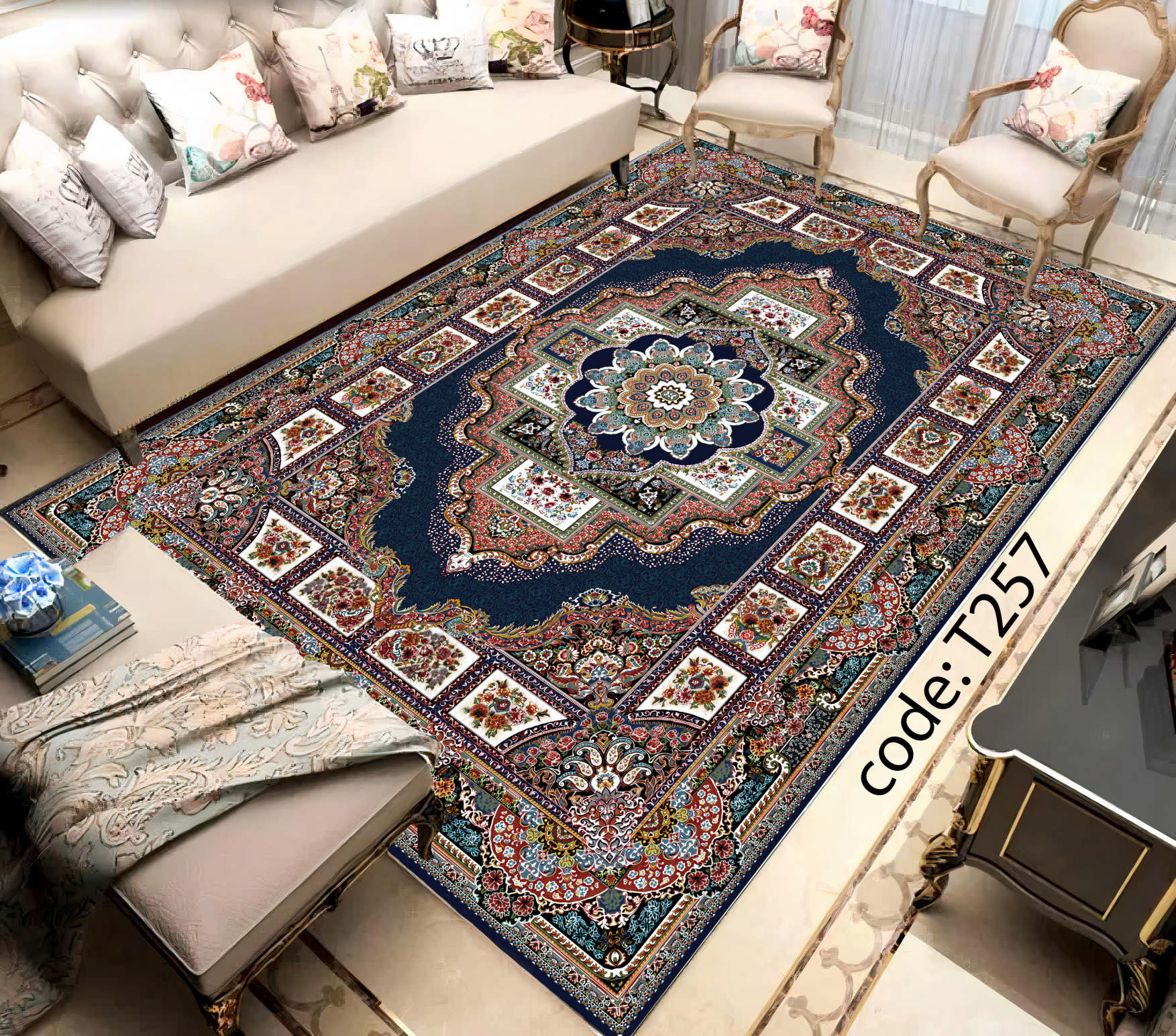 روفرشی کشدار (کاور فرش) و فرشینه و پادری کالای خواب متین کد T 257