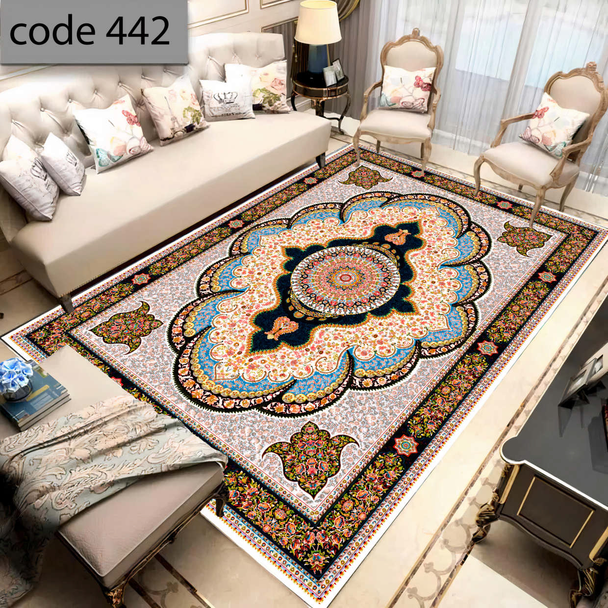 روفرشی کشدار (کاور فرش) و فرشینه و پادری کالای خواب متین کد 442